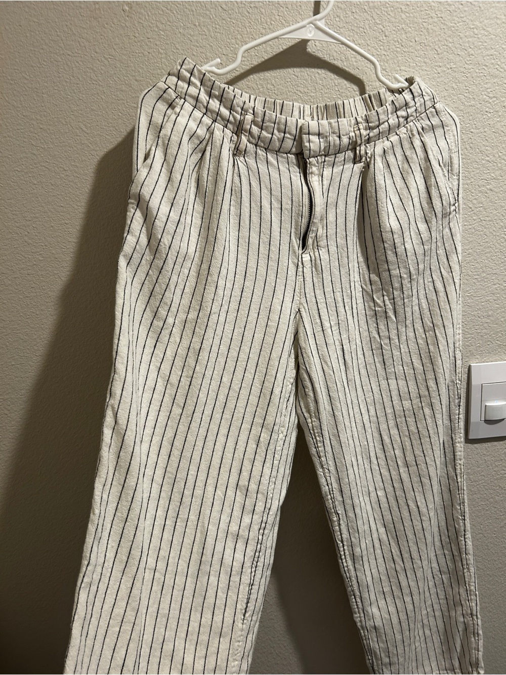 a new day Cream Pinstripe Relaxed linen pants